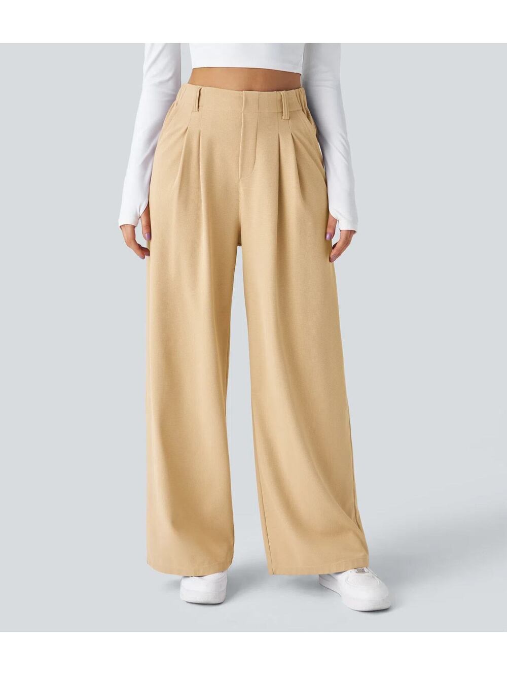 HALARA High Waisted Pocket Wide Leg Waffle Work Pants- M Reg
